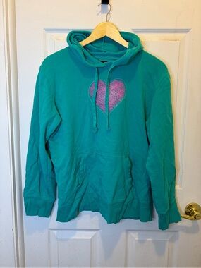 Life Is Good Teal Hoodie with Pink Heart